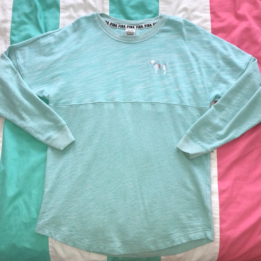 PINK Mint Green Long Sleeve Crewneck